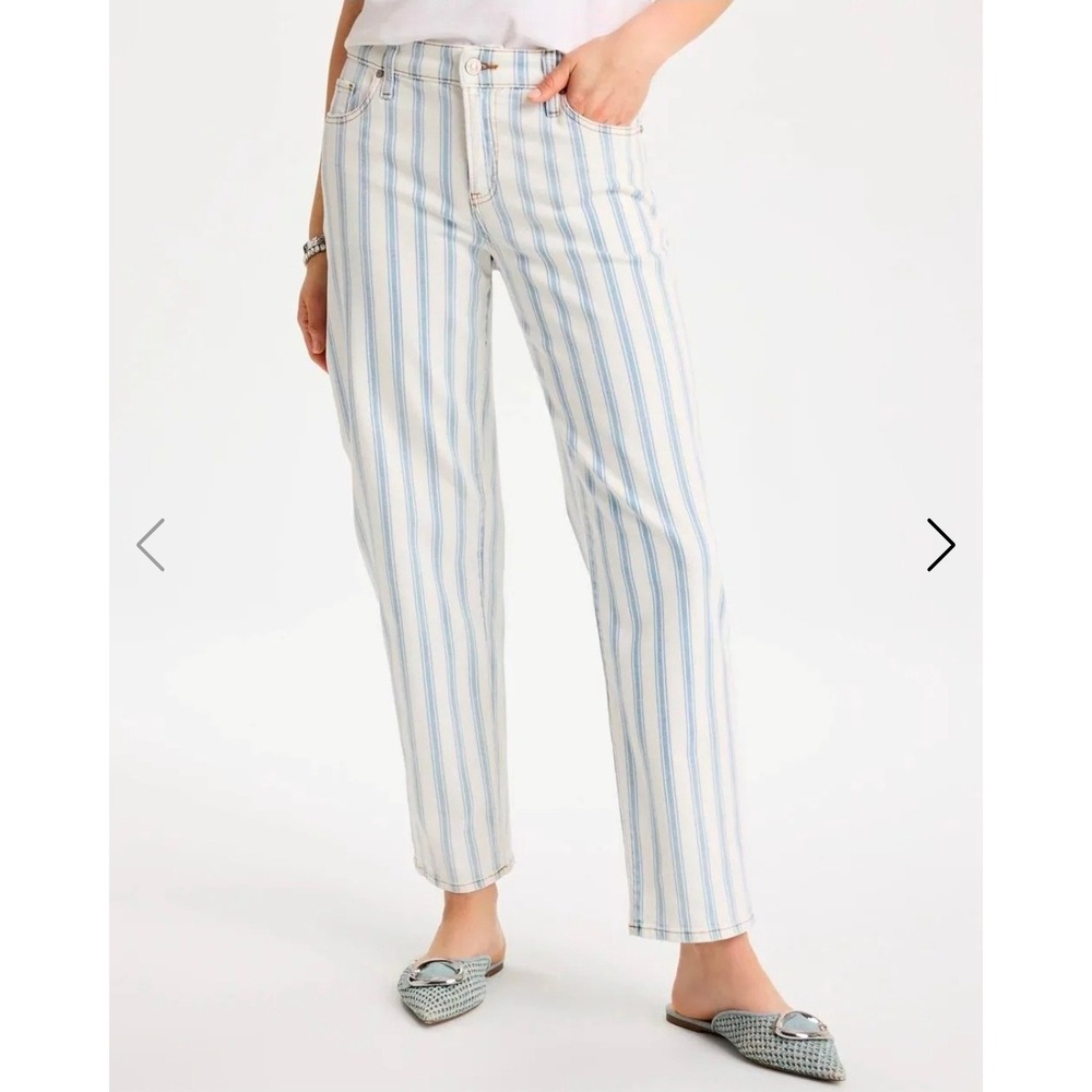 New Chicos Relaxed Boyfriend Crop Jeans 2.5 Bungalow Indigo Stripe Blue White 14